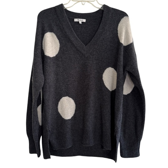 Madewell Dotted Bartlett V-Neck Pullover Sweater in Coziest Yarn Grey White M - Picture 3 of 8